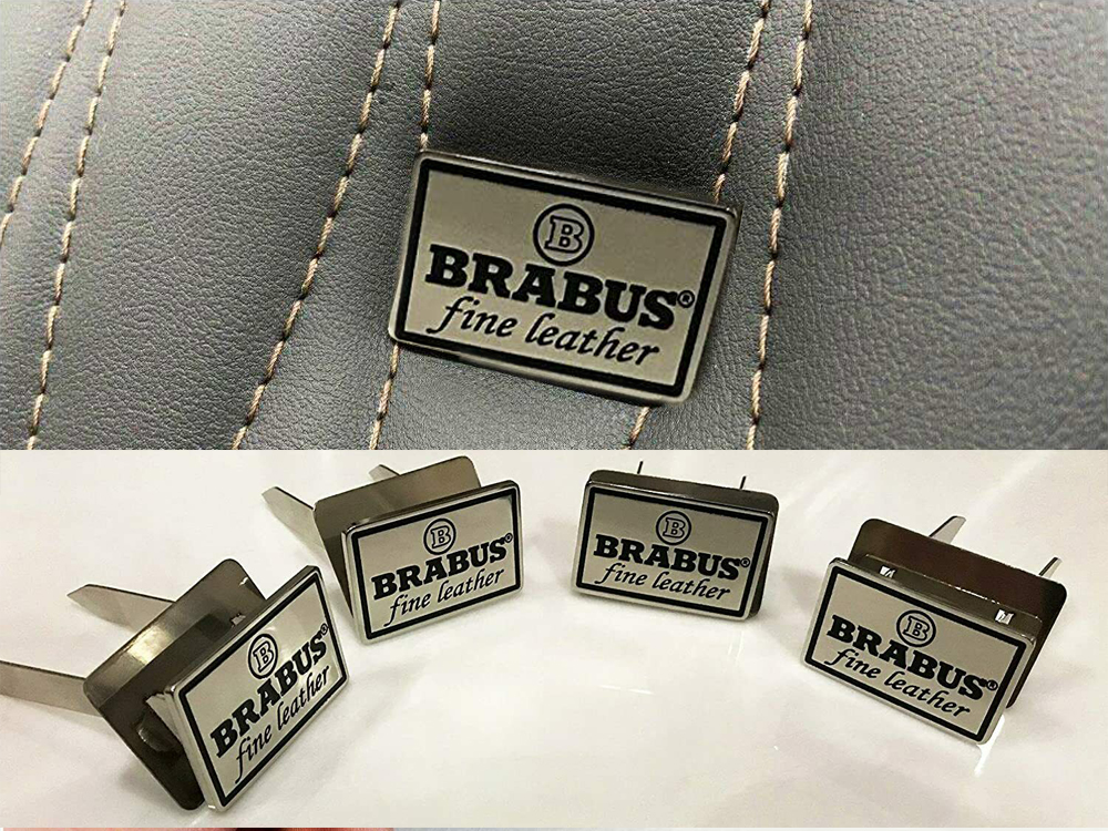 Mercedes Fine Leather Brabus style White Metal Seat Emblems Badges Logos Set